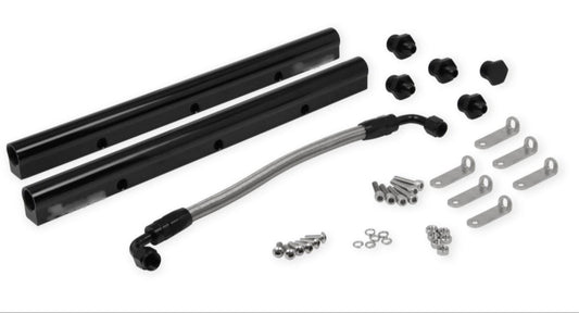 Billet Fuel Rail Kit for LS engine, includes 6AN fittings and hardware, from Jack Spania Racing, for LS1, LS2, LS3, LS6, LSX intake manifolds.