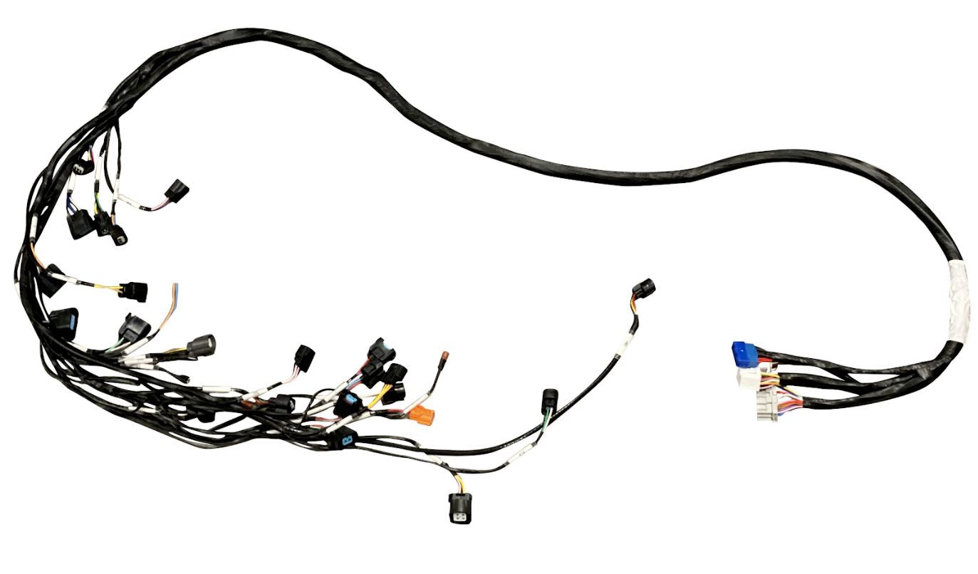 Jack Spania Racing K20 K24 K Series engine charge wire harness for MR2 K swap and RWD Civic EG, visible with wiring connectors.