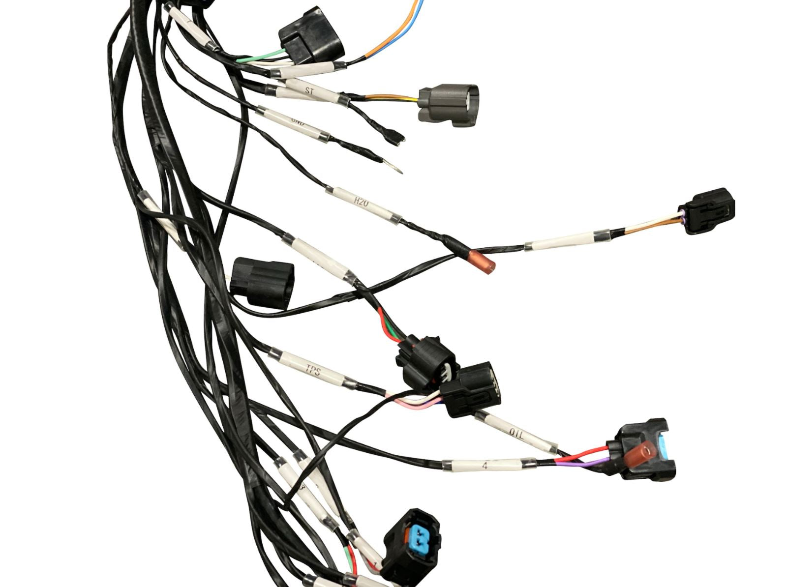 Jack Spania Racing K20 K24 K Series engine charge wire harness for MR2 K swap and RWD Civics, shown with detailed wiring connectors.