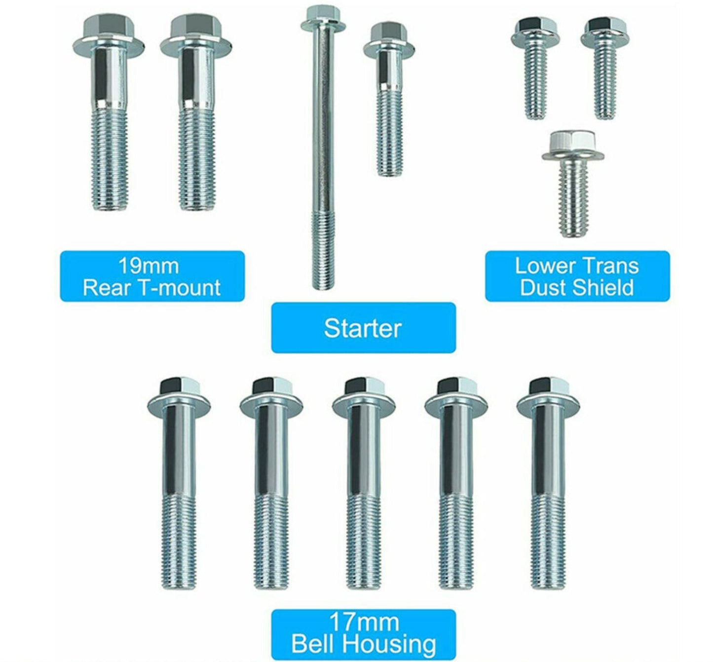 Honda Acura B Series transmission bolt kit with bolts for B16, B18, B20 5-speed Civic EG EK Si 1.8L from Jack Spania Racing