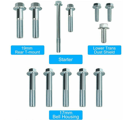 Honda Acura B Series transmission bolt kit with bolts for B16, B18, B20 5-speed Civic EG EK Si 1.8L from Jack Spania Racing