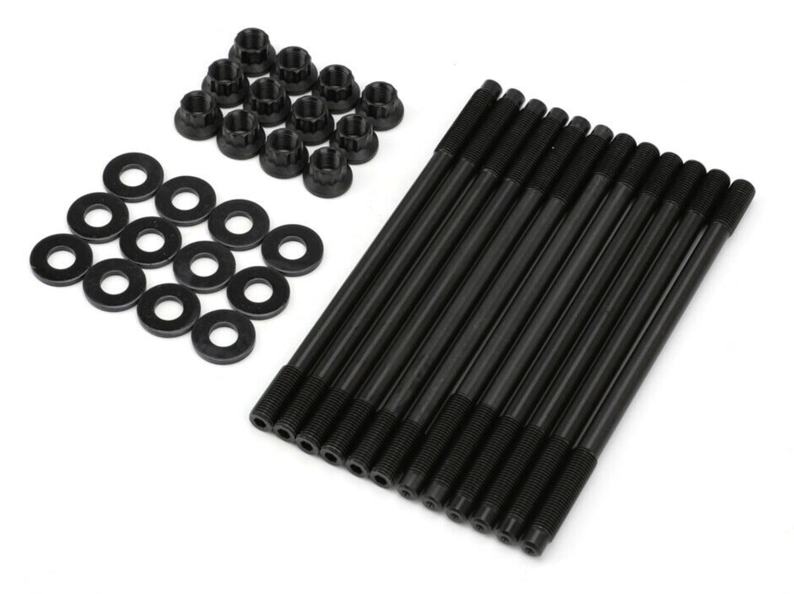 Cylinder head stud kit for Subaru Impreza WRX STi EJ20 and EJ25 engines by Jack Spania Racing, showing metallic studs and packaging.