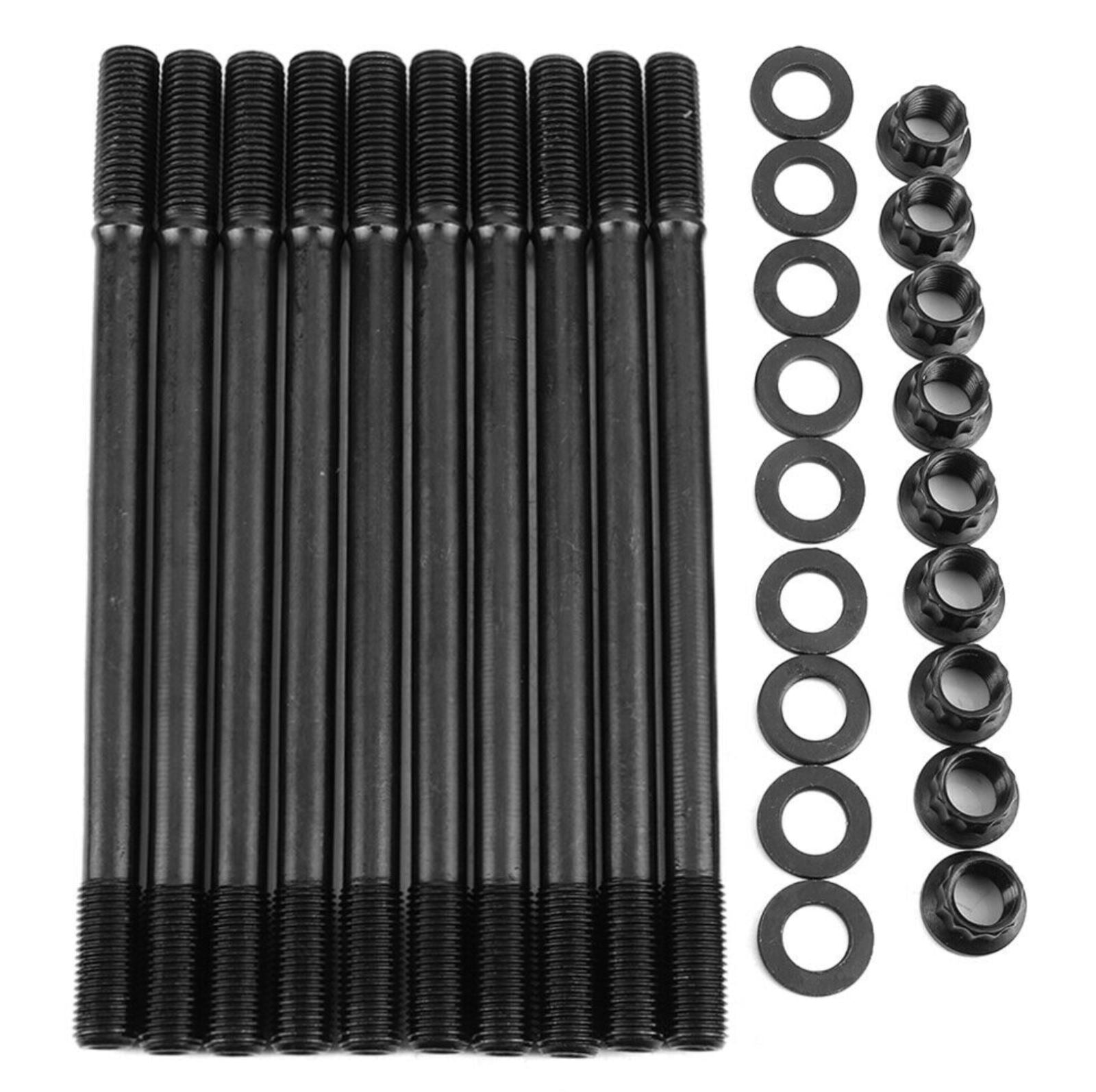 Engine head studs for Honda Acura B18C VTEC B20 B Series by Jack Spania Racing, showing polished metal studs for engine assembly.