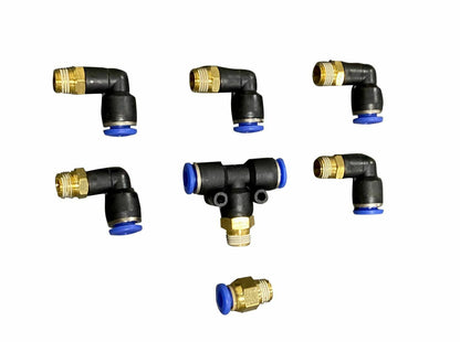 Jack Spania Racing push lock vacuum fitting kit for turbo engines, featuring one-touch design and 1/8th NPT compatibility.
