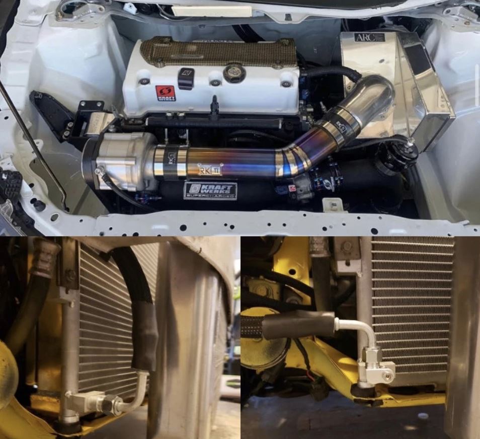 Heavy-duty AC line tuck kit for Honda 8th and 9th Gen Civic Si by Jack Spania Racing, featuring high-pressure 500 PSI K20 K24 engine parts.