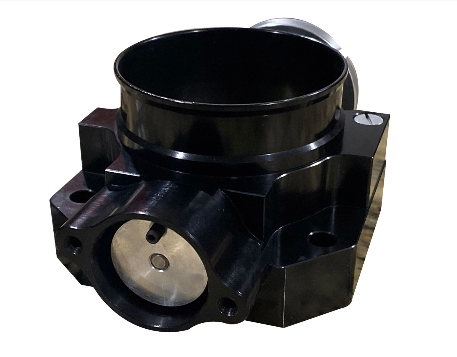 Jack Spania Racing B D F H Series 70mm billet throttle body for engine performance, showing the precision-machined metal component.