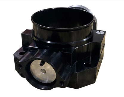 Jack Spania Racing B D F H Series 70mm billet throttle body for engine performance, showing the precision-machined metal component.