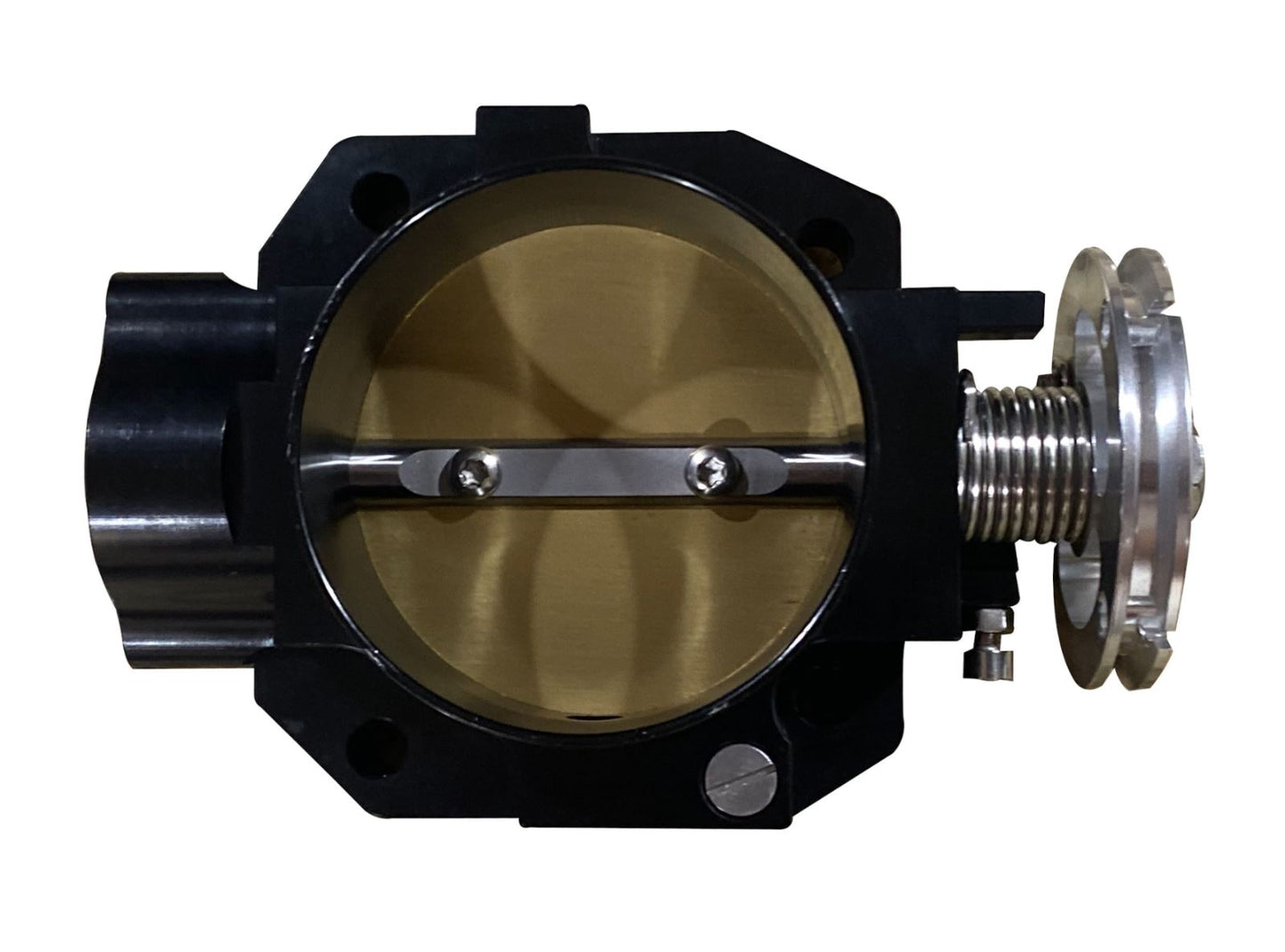Jack Spania Racing BDFH Series 70mm billet throttle body for engine performance, featuring a polished metal finish and precise machining.