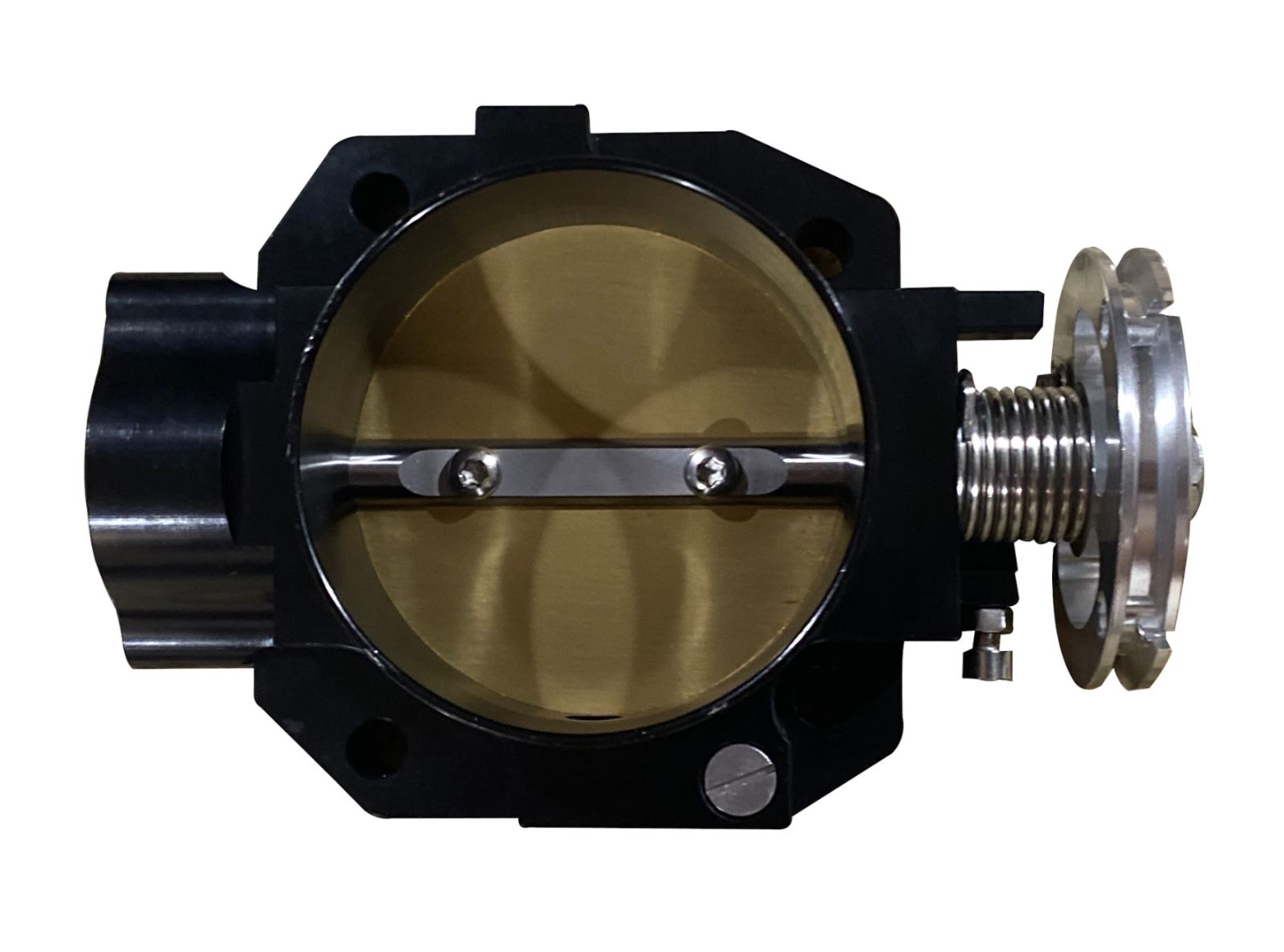 Jack Spania Racing BDFH Series 70mm billet throttle body for engine performance, featuring a polished metal finish and precise machining.
