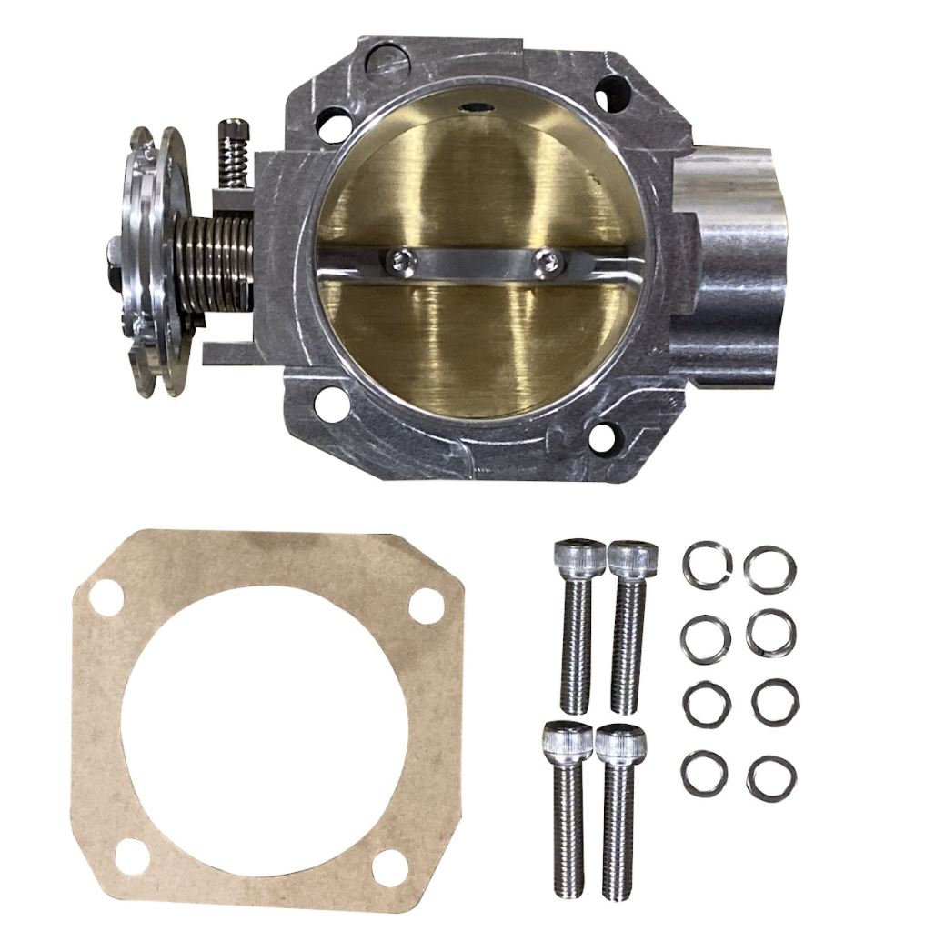 Jack Spania Racing B D F H Series 70mm billet throttle body for engine performance, showing the precision-machined metal component.