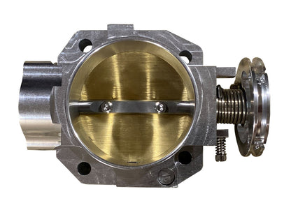 Jack Spania Racing BDFH Series 70mm billet throttle body for engine performance, featuring a sleek metal finish and precision machining.