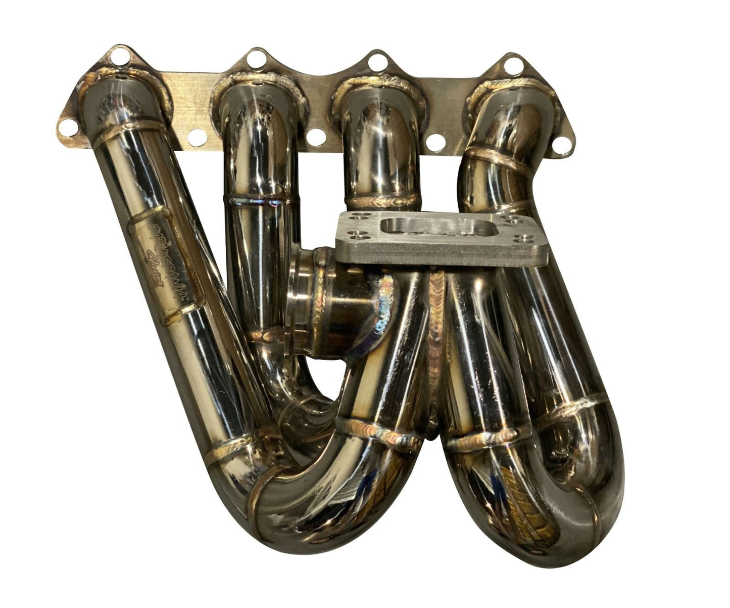 JackSpania Racing B Series T3 T4 top mount turbo manifold for B16 B18 B20 engines with 44mm diameter exhaust ports.