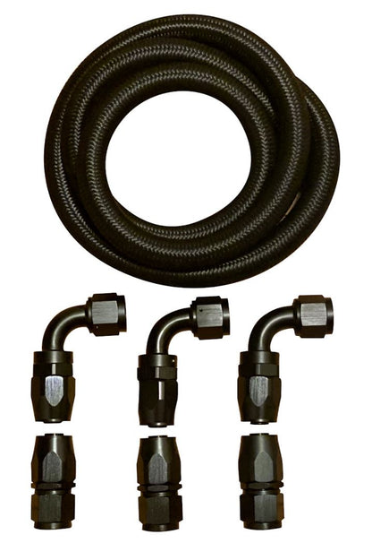 Jack Spania Racing 10FT braided nylon stainless steel fuel line hose fitting kit with 10AN 5/8 inch fittings for oil and gas engines.