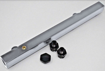 High flow K Series fuel rail for Honda/Acura K20, K24, K-Swap engines, by Jack Spania Racing, showing the polished metal design