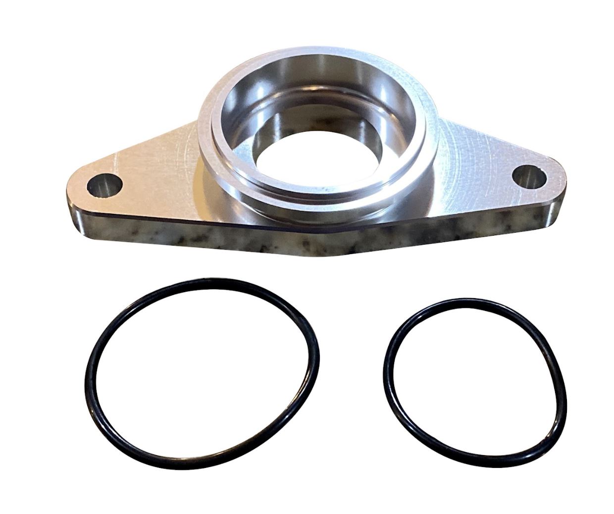 Jack Spania Racing 50mm BOV flange adapter for Subaru WRX, STI, Forester EJ20/EJ25, top mount, compatible with TiAL blow-off valve