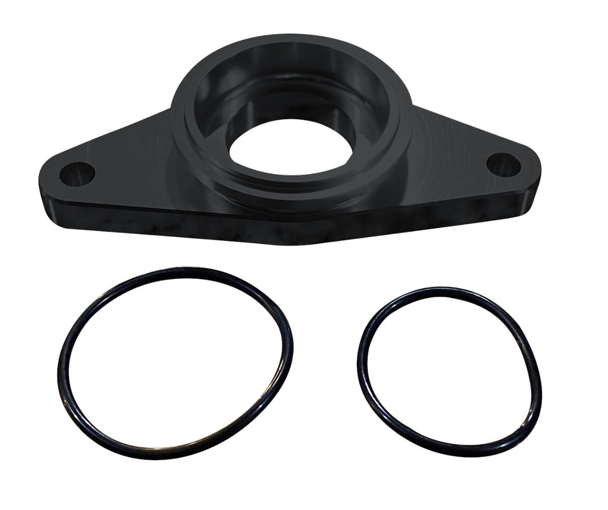 Jack Spania Racing 50mm BOV flange adapter for Subaru WRX, STI, Forester EJ20/EJ25, top mount, compatible with TiAL blow off valve.