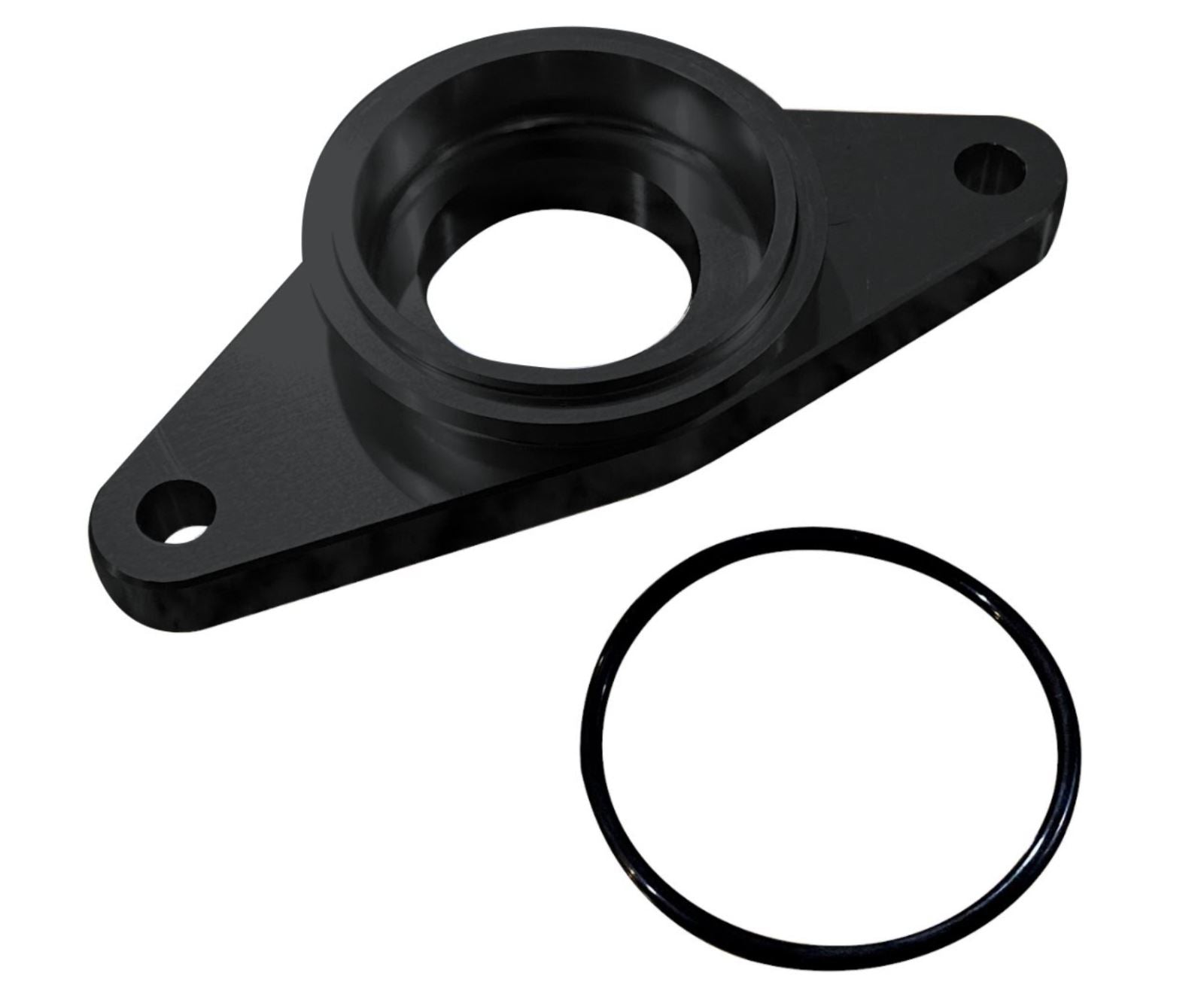 Jack Spania Racing 50mm BOV flange adapter for Subaru WRX, STI, Forester EJ20/EJ25, top mount, compatible with TiAL blow off valve.