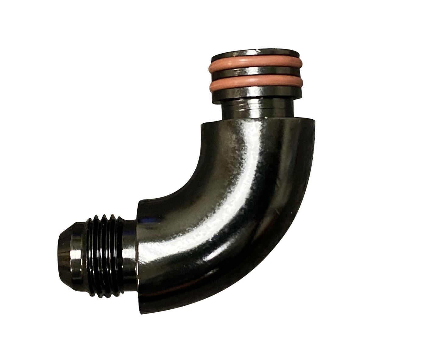 Jack Spania Racing Center Mount Fuel AN6 fitting for K Tuned fuel rail on K Series K20 K24 engines, shown on engine part.