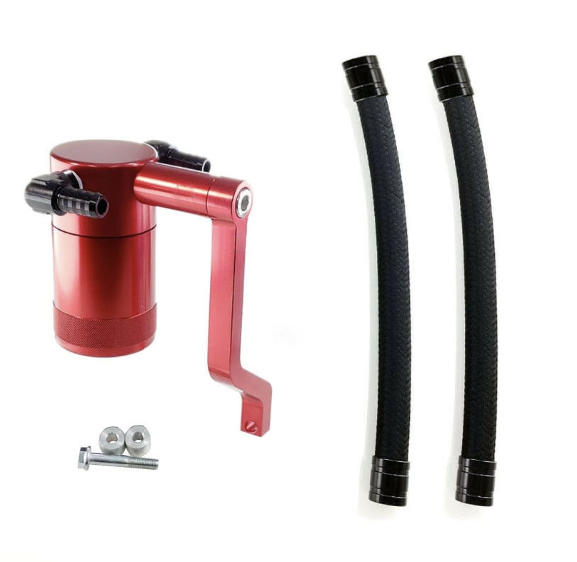 Jack Spania Racing catch can for Chrysler 300 Hemi, Charger, Challenger 5.7L-6.4L engine parts, shown on engine.