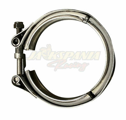 Universal 2.5-inch stainless steel V-band turbo downpipe exhaust clamp, durable 304 steel, ideal for high-performance exhaust systems.