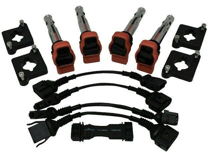 Audi 2.0T coil conversion ICM bypass kit with R8 coilpack plates for 97-99.5 B5 A4 1.8T engine, by Jack Spania Racing.
