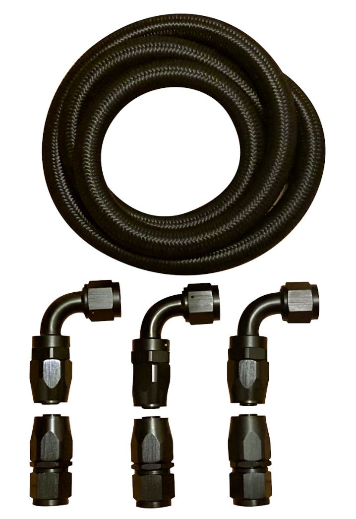 Jack Spania Racing 8AN fuel line hose fitting kit with braided nylon and stainless steel fittings, 6ft oil and gas engine part.