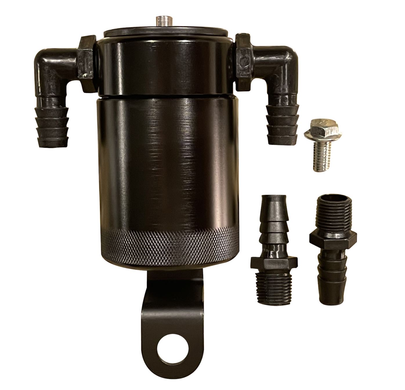 Jack Spania Racing 2015-2021 Dodge Charger Challenger Hellcat oil separator catch can for 6.2L engine, showcasing the engine part.