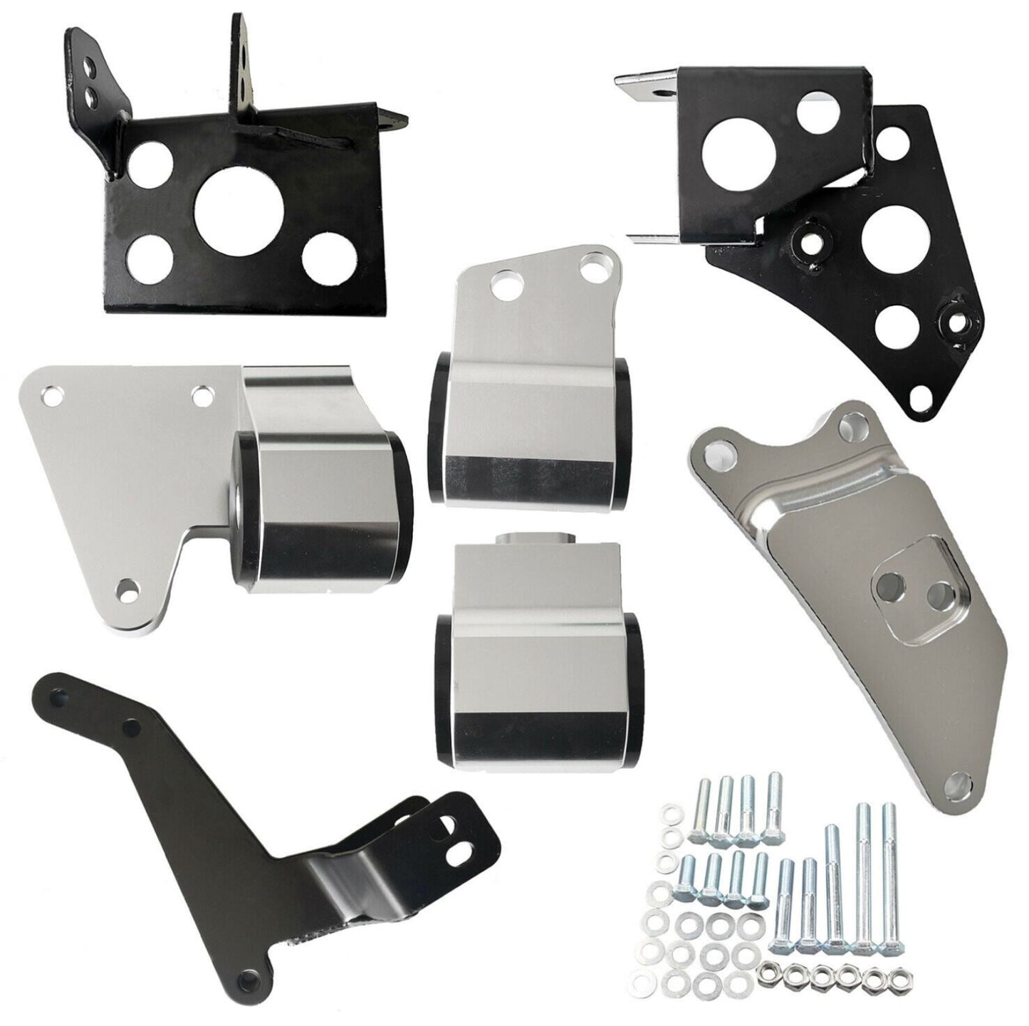 Billet K Series engine motor mounts for Honda Civic 96-00 EK K20 K24 swap, Jack Spania Racing, 70A solid polyurethane.