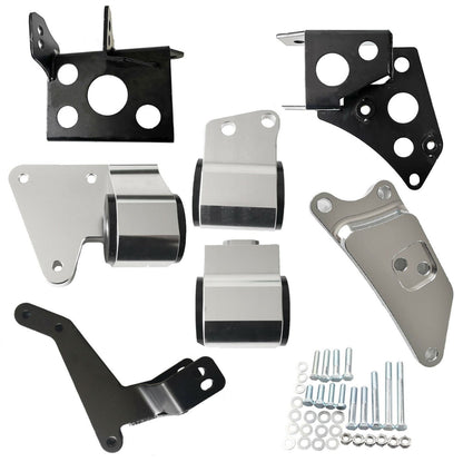 Billet K Series engine motor mounts for Honda Civic 96-00 EK K20 K24 swap, Jack Spania Racing, 70A solid polyurethane.