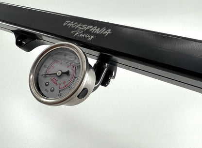 Jack Spania Racing K Series center mount fuel gauge with AN6 fitting for K Tuned fuel rail on K20 and K24 engines.