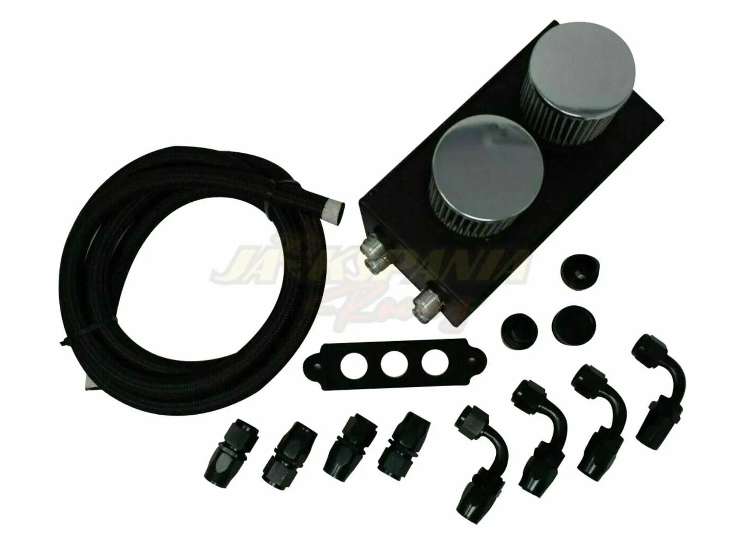 Jack Spania Racing Pro Series oil catch can with hoses for Honda Civic and Acura Integra 4-port engine, -10AN fittings