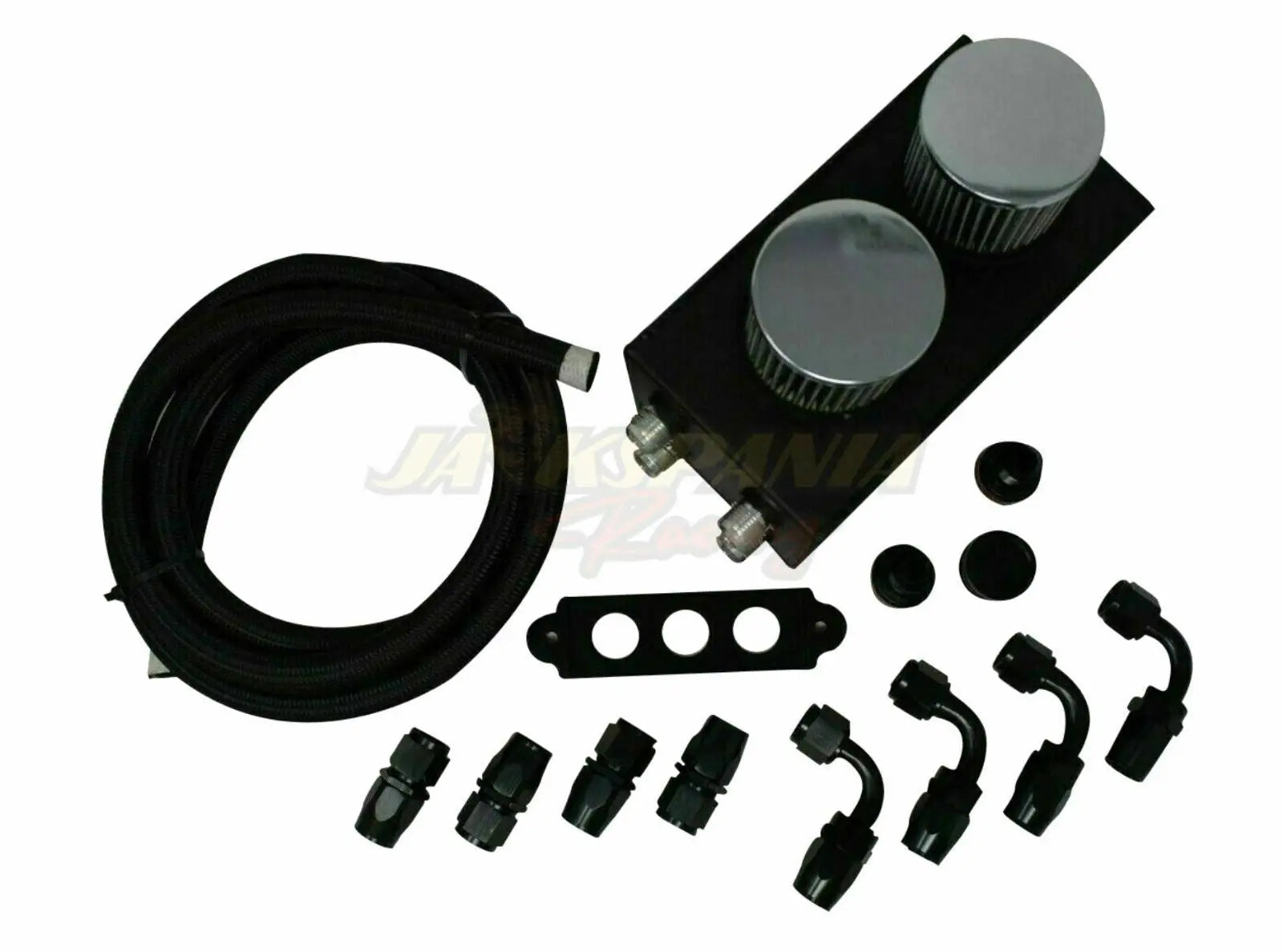 Jack Spania Racing Pro Series oil catch can with hoses for Honda Civic and Acura Integra 4-port engine, -10AN fittings