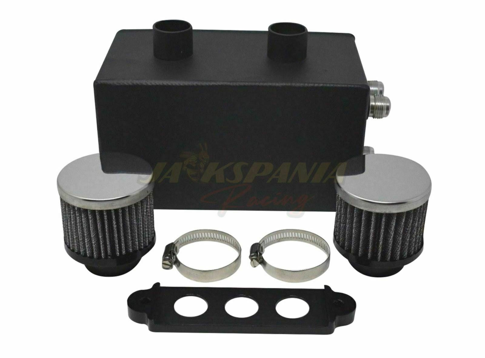 Jack Spania Racing battery relocation oil catch can with 4-port 10AN hoses for EK, EG, CRX, DC2 Si Type R engine parts