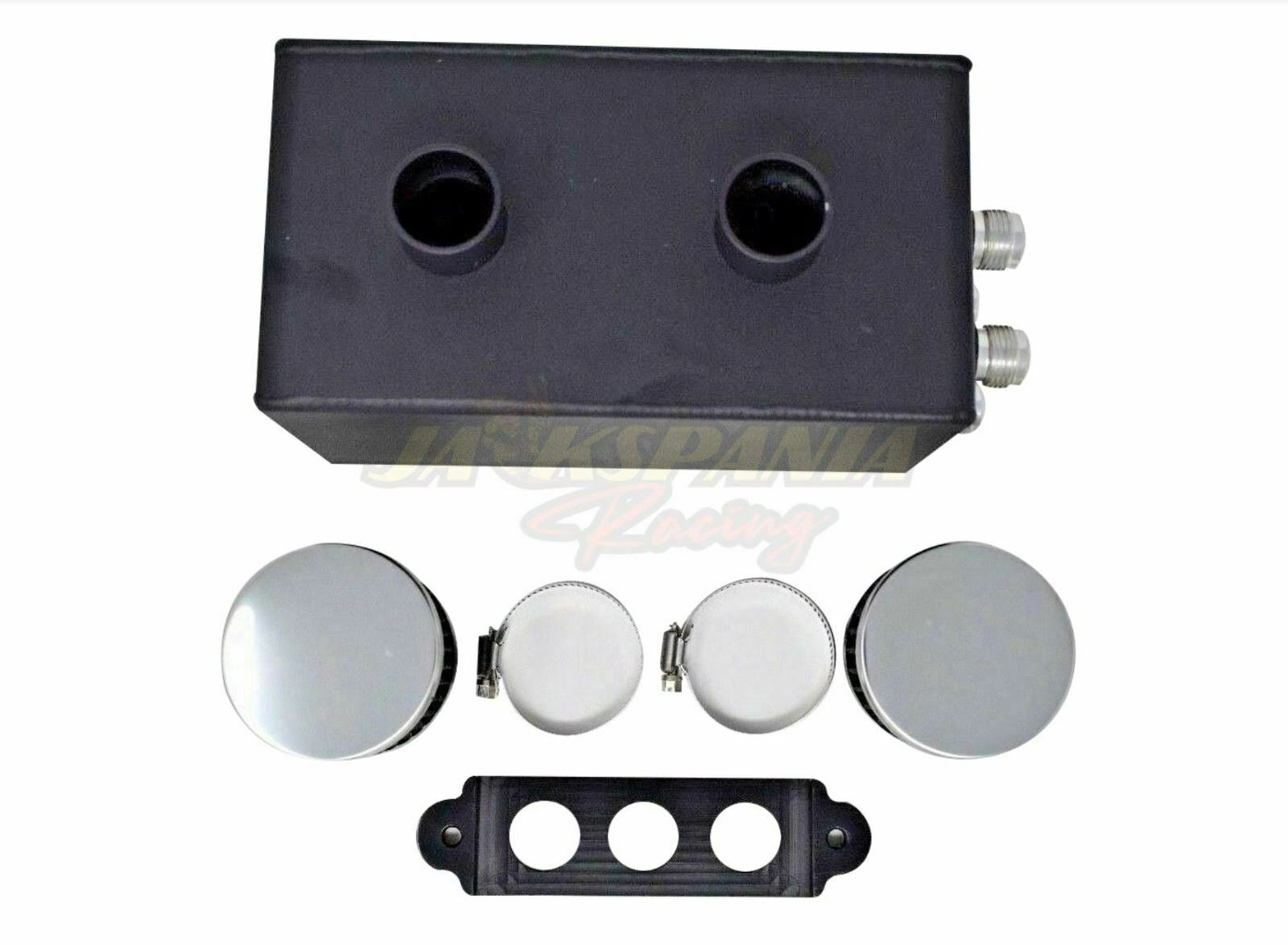 Jack Spania Racing battery relocation oil catch can with 4 ports and 10AN hoses for EK, EG, CRX, DC2 Si Type R engine applications.