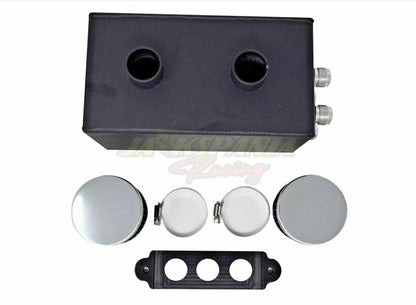 Jack Spania Racing battery relocation oil catch can with 4 ports and 10AN hoses for EK, EG, CRX, DC2 Si Type R engine applications.
