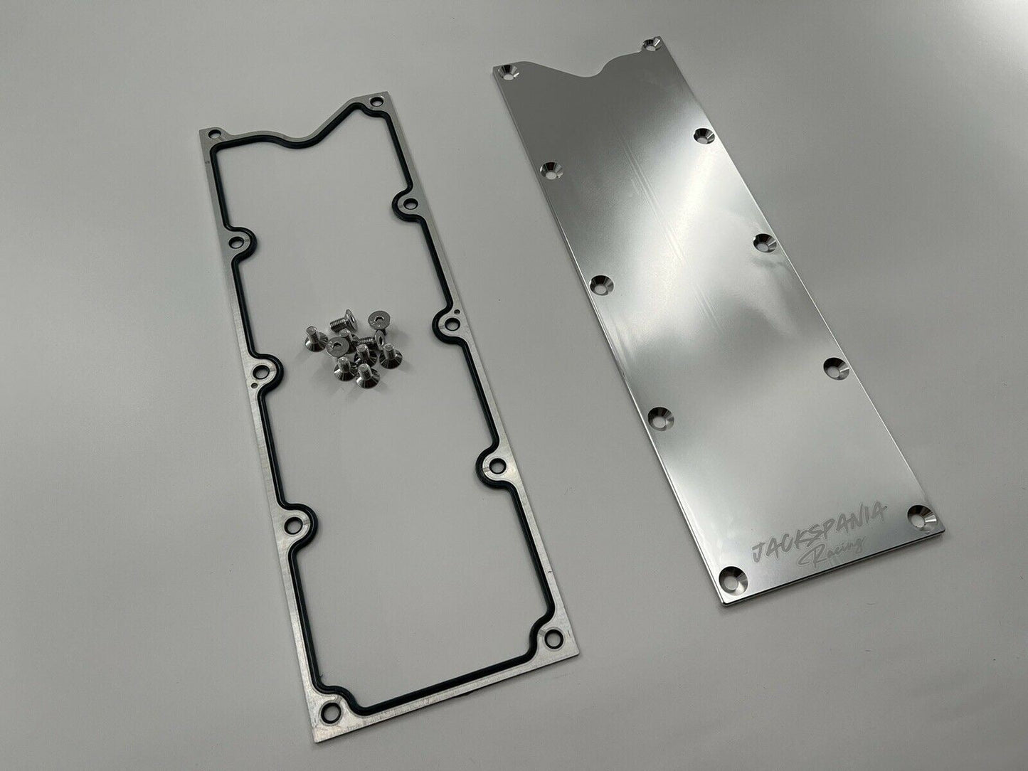 Engine valley pan cover with gasket and knock sensor delete for LSX, LS1, LS6, and LS2 engines by Jack Spania Racing.