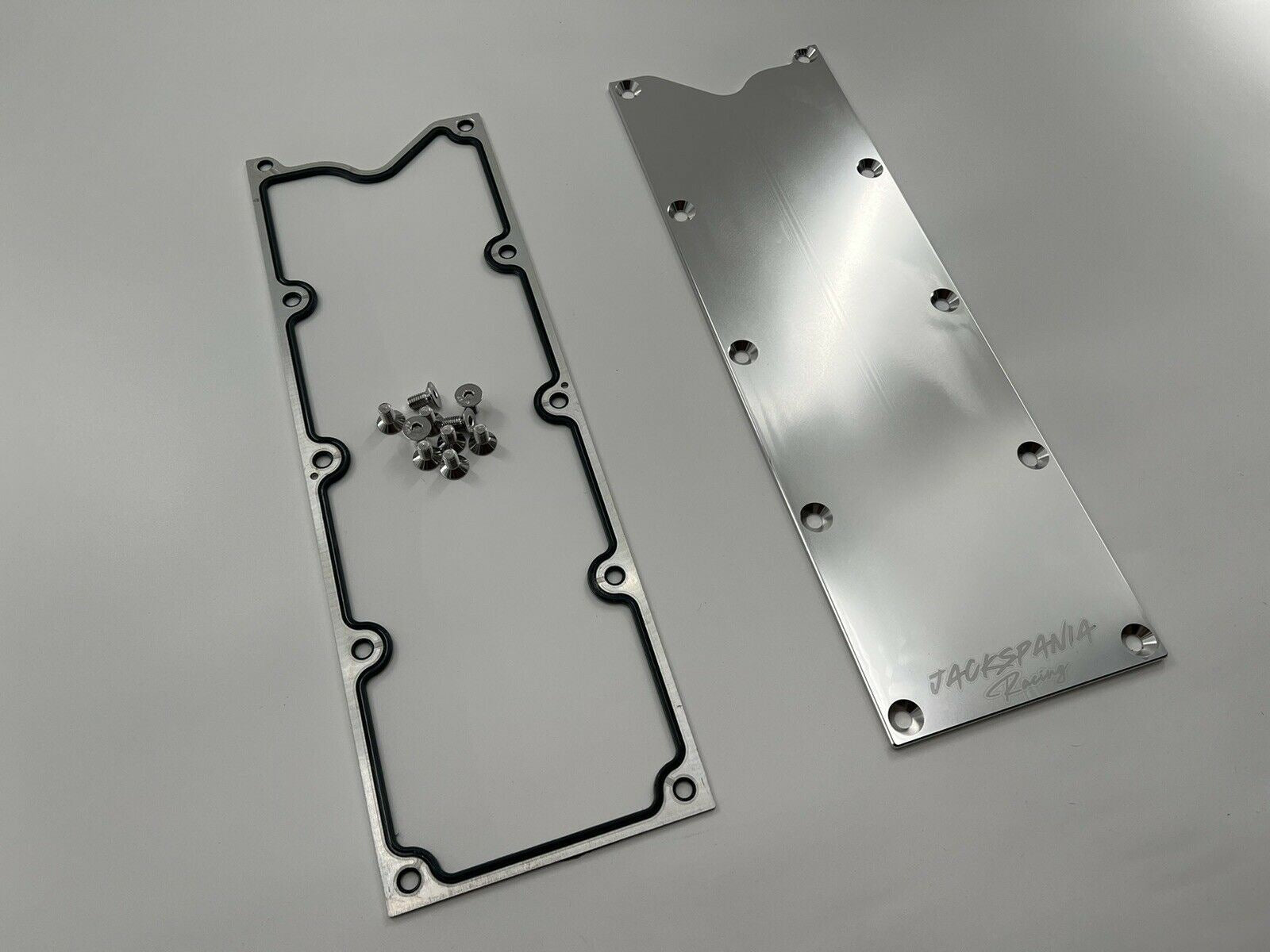 Engine valley pan cover with gasket and knock sensor delete for LSX, LS1, LS6, and LS2 engines by Jack Spania Racing.