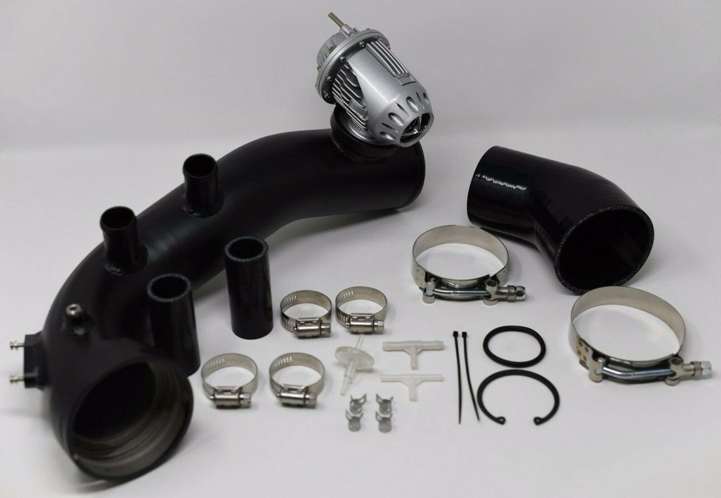 BMW N54 charge pipe kit with SSQV blow-off valve from Jack Spania Racing, showing engine parts for E84 and E90 models