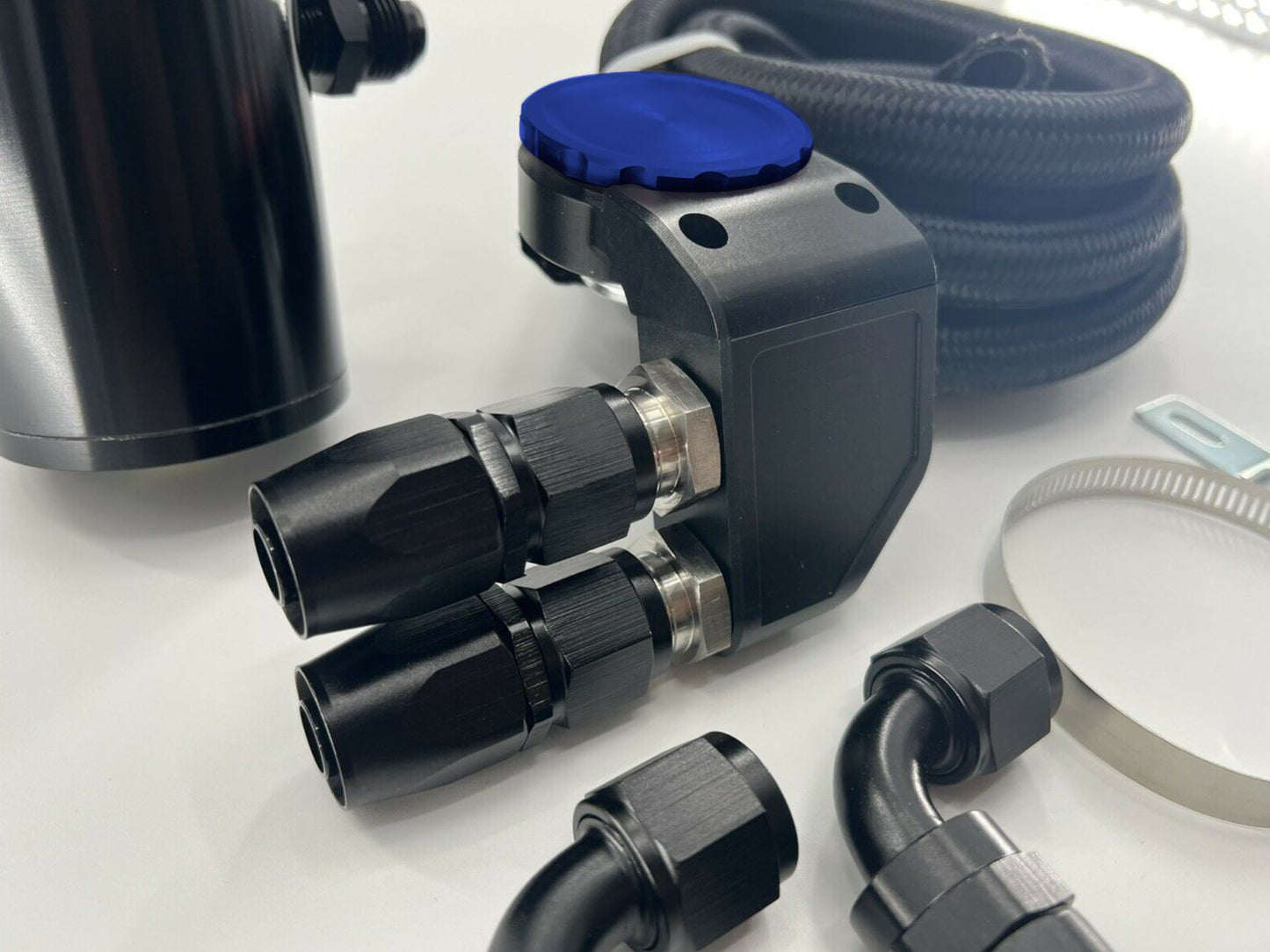 Jack Spania Racing Ultra Vent Oil Catch Can Valve Cap Kit for Honda Acura B D H K Series engines, 10AN fittings.
