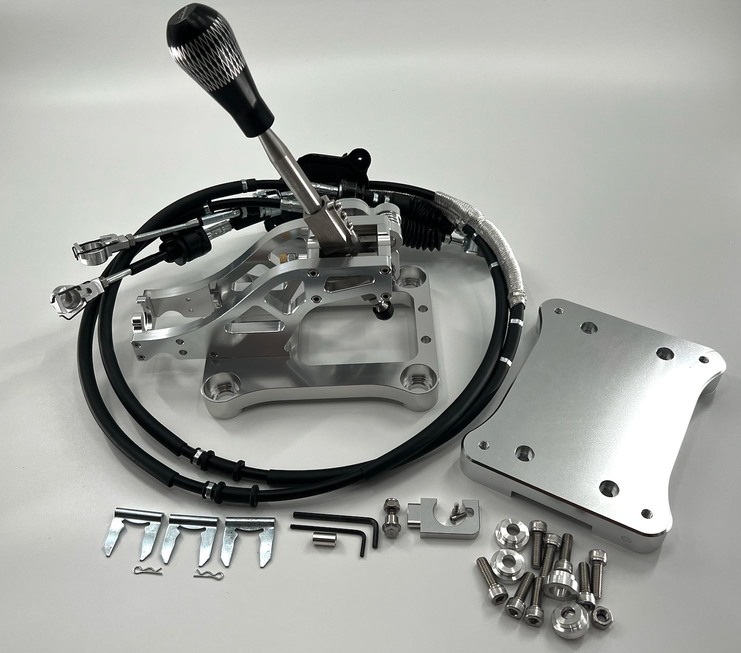 Jack Spania Racing billet shifter shift box base plate with cables kit for TSX, TL, and Accord K series transmission parts.