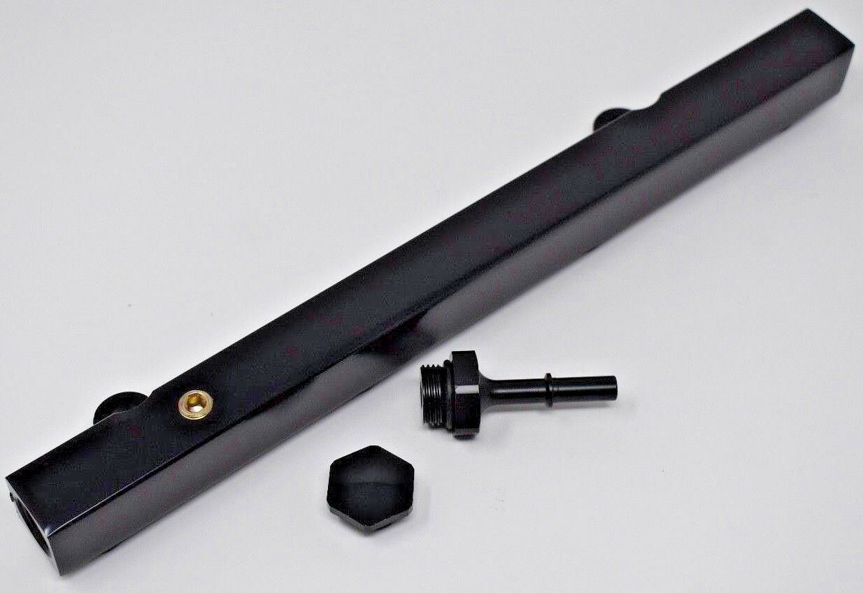 High flow K Series fuel rail by Jack Spania Racing for Honda Acura K20 K24 engines, shown installed on engine.
