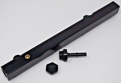 High flow K Series fuel rail by Jack Spania Racing for Honda Acura K20 K24 engines, shown installed on engine.