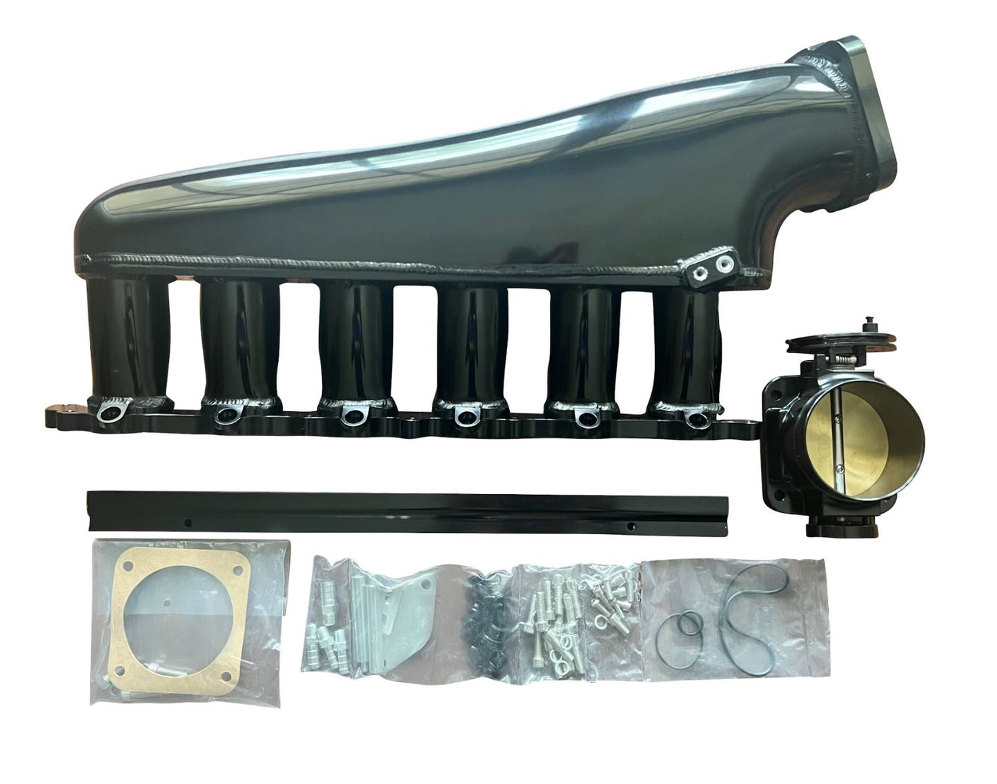 Jack Spania Racing 2JZ-GTE billet intake manifold with fuel rail and 90mm throttle body for Supra 2JZ swap engine parts