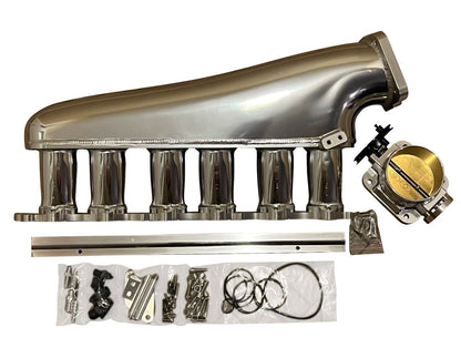 Jack Spania Racing 2JZ-GTE billet intake manifold, fuel rail, and 90mm throttle body for Supra 2J swap engine parts.