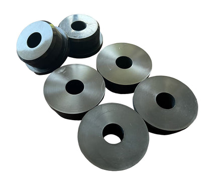 Set of six Jack Spania Racing poly engine mount bushings for Honda Civic and CR-V suspension, designed for improved stability.