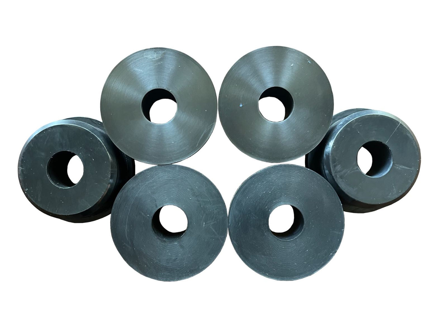 Set of six Jack Spania Racing poly engine mount bushings for Honda Civic, CR-V, and other models, durable suspension parts with 80A hardness.