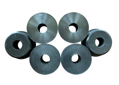 Set of six Jack Spania Racing poly engine mount bushings for Honda Civic, CR-V, and other models, durable suspension parts with 80A hardness.