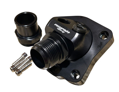 Swivel neck thermostat housing for K-series K20 K24 engines, compatible with radiator hoses, by Jack Spania Racing.