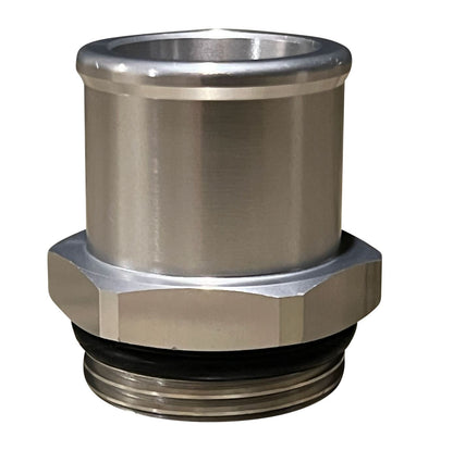 Jack Spania Racing 1.25-inch coolant radiator hose fitting, 16AN ORB to 1.25, designed for engine cooling systems.