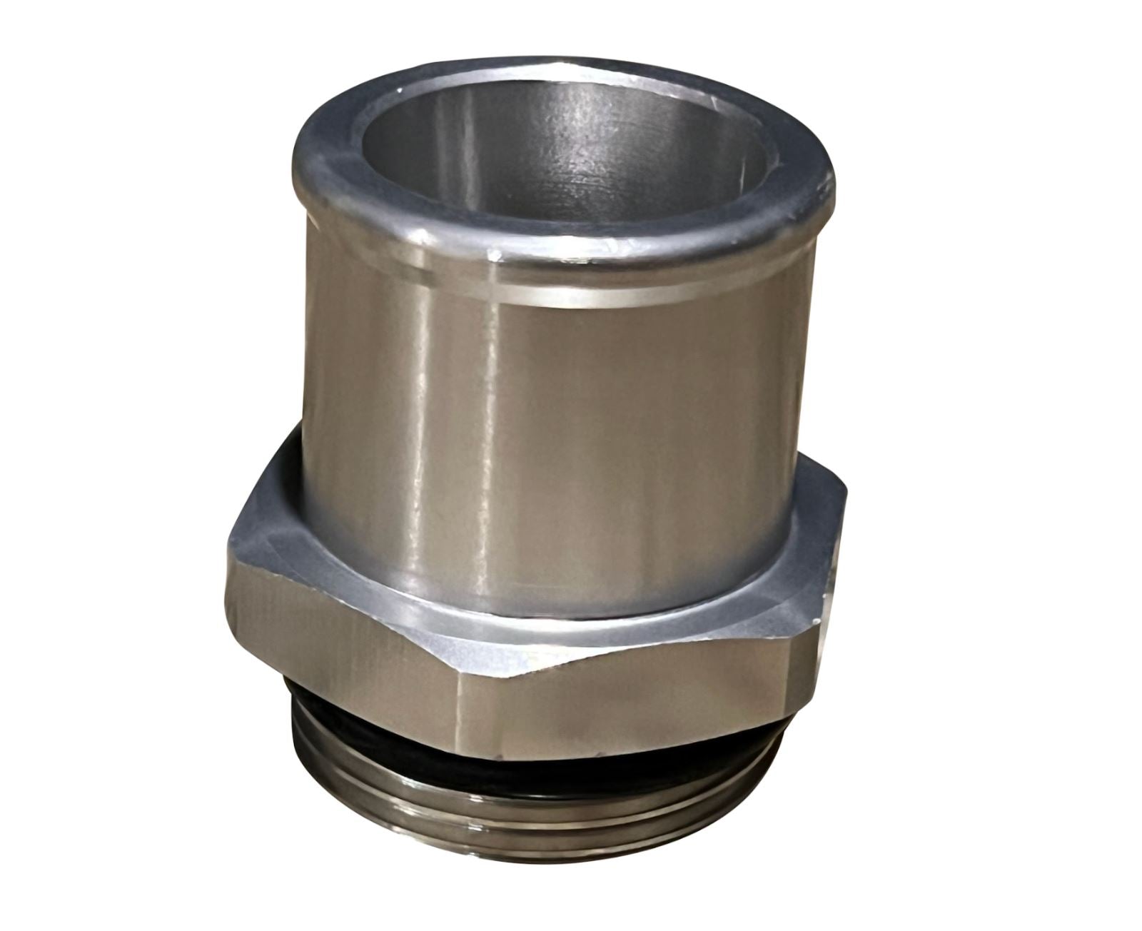 Jack Spania Racing 1.25-inch coolant radiator hose fitting with 16AN ORB to 1.25 inch O-ring for engine cooling systems